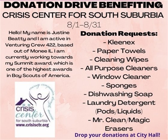Collection for Crisis Center for South Suburbia at City Hall 