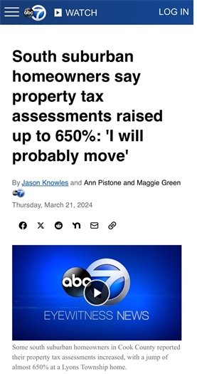 ABC 7: South suburban homeowners say property tax assessments raised up to 650%