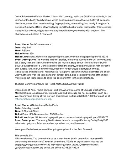 Chicago Gaelic Park Events