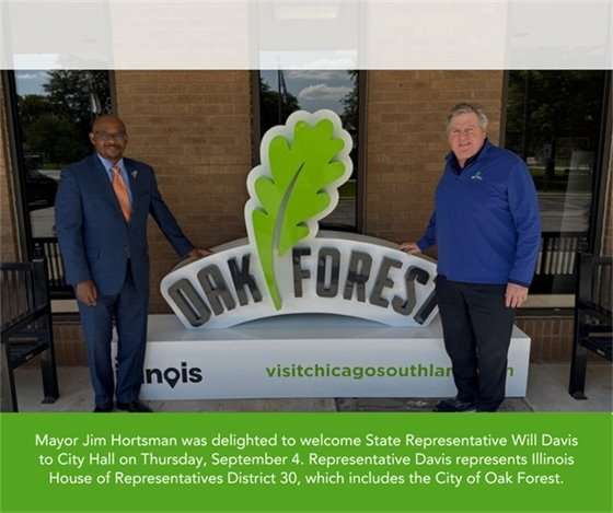 Mayor Jim Hortsman welcomes Representative Will Davis to City Hall