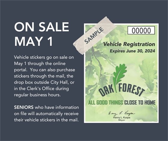 Vehicle Stickers go on sale May 1
