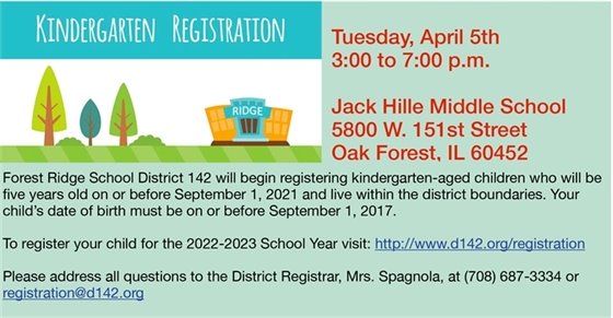 District 142 Kindergarten registration 