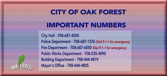 City of Oak Forest Important Numbers