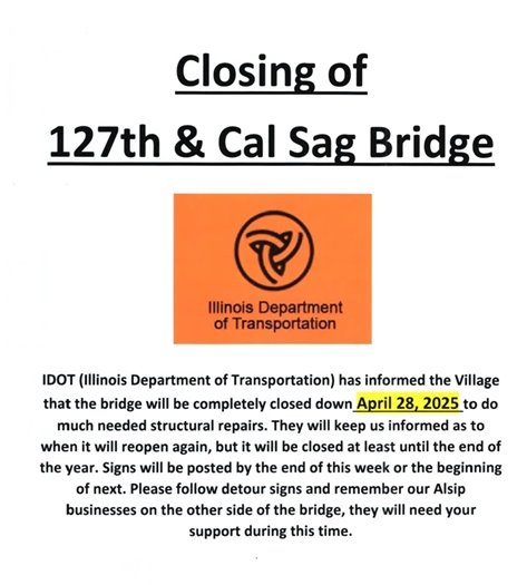 Cal-Sag Bridge Closing April 28