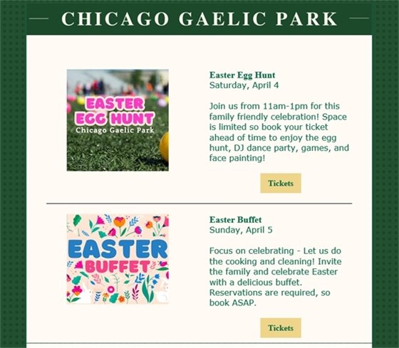 Chicago Gaelic Park Easter events