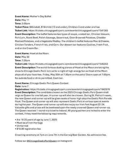 Chicago Gaelic Park Events