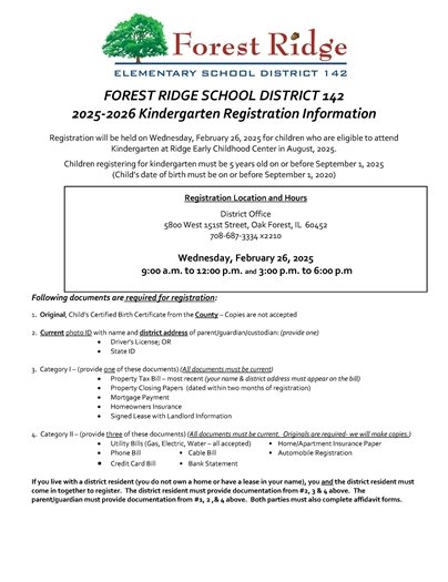 Forest Ridge Kindergarten Registration