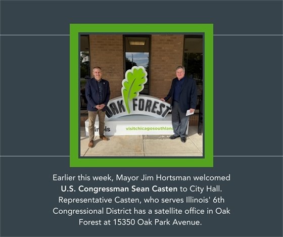 Mayor Hortsman welcomes US Congressman Sean Casten to City Hall