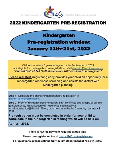 District 146 kindergarten registration