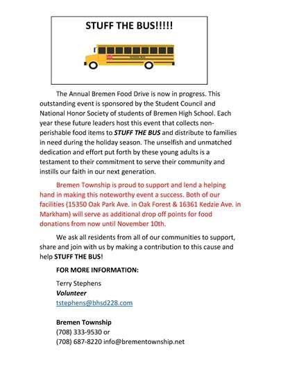 Bremen Township Stuff the Bus Food Drive