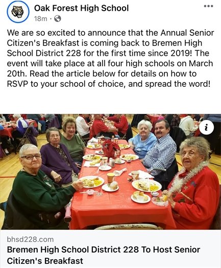 Senior Breakfast at Oak Forest High School