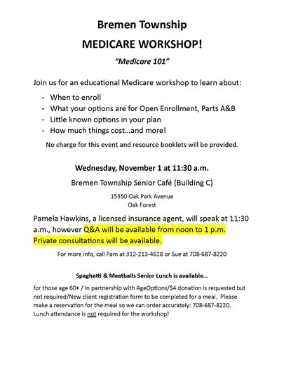 Medicare Workshop on November 1