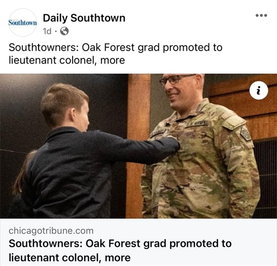 Southtown: Oak Forest grad promote to lieutenant colonel
