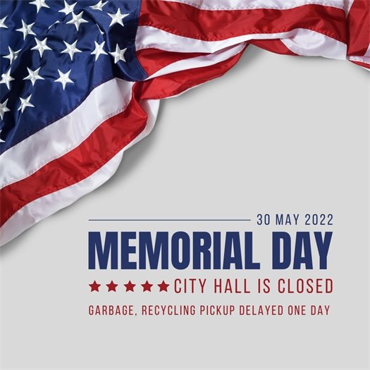 City Hall closed on Memorial Day
