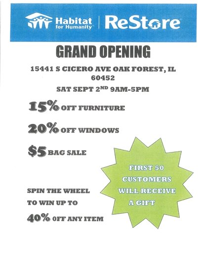 Habitat for Humanity Restore Grand Opening on September 2