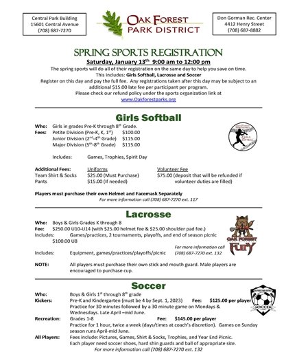 Park District Spring Sports Registration