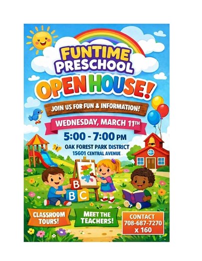 Oak Forest Park District Funtime Preschool Open House