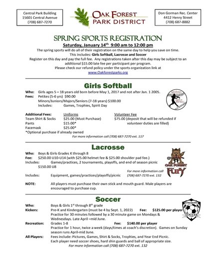 Oak Forest Park District spring registration