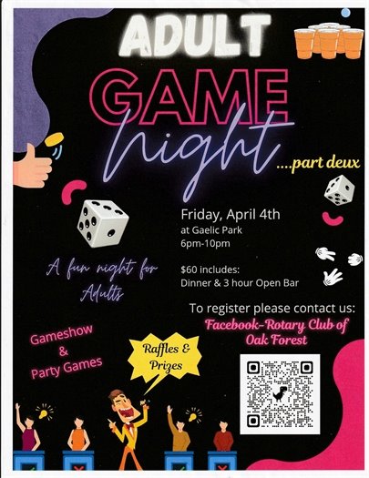 Oak Forest Rotary Game Night on April 4