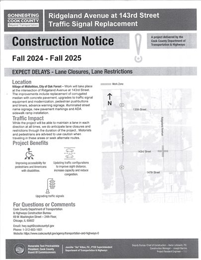Construction Notice: 143rd and Ridgeland