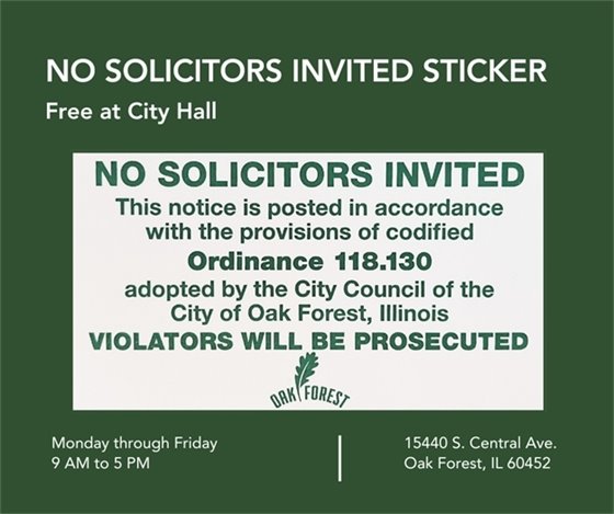 Pickup a No Solicitors sticker at City Hall