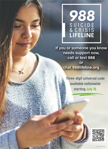 Three-digit national suicide prevention lifeline is 988