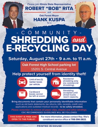 Shred event on 8/27 at high school 