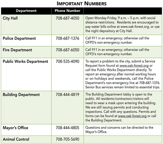 Important Phone Numbers