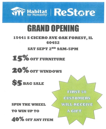 Habitat for Humanity Restore Grand Opening on September 2