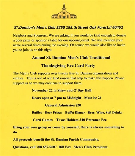 St. Damian Men's Club Fundraiser November 22