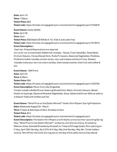 Chicago Gaelic Park Events