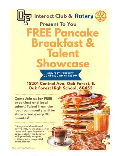 Oak Forest Rotary Pancake Breakfast is February 22