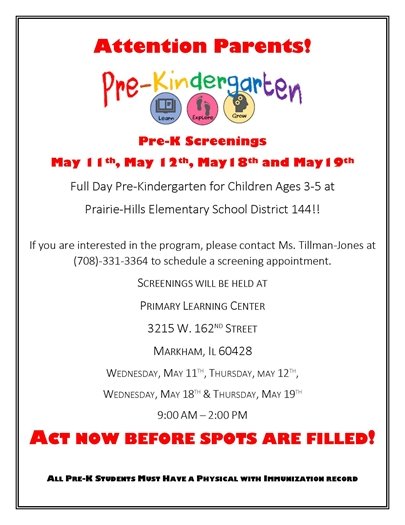 District 144 pre-k screening