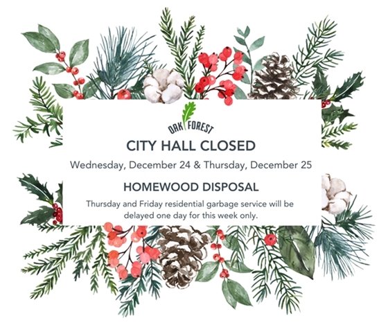 City Hall Closed on December 24 and December 25