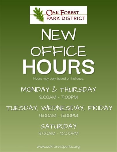 Oak Forest Park District New Hours