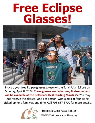 Free Eclipse Glasses at Library while supplies last
