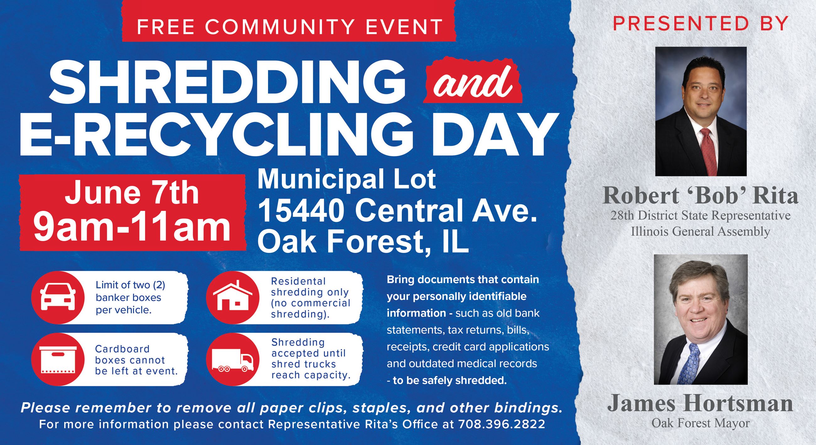 Bob Rita Shred Event postcard- June 7th Oak Forest